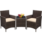3 Pieces Patio Furniture Rattan Wicker Conversation Set
